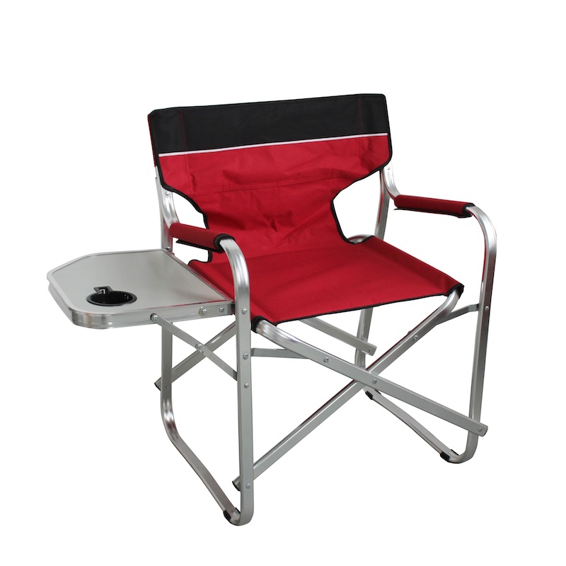 Foldable director's chair with straps and coffee table