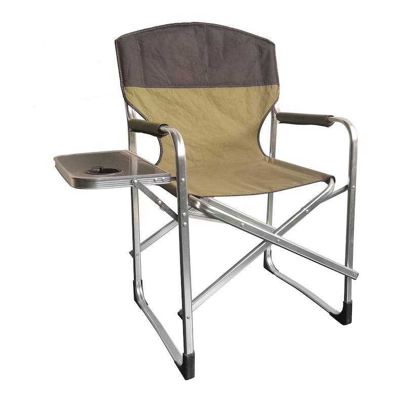 Foldable director's chair with straps and coffee table